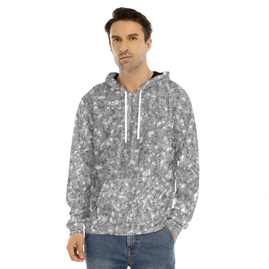 Silver (NOT Real) Glitter Print Men's Velvet Pullover Hoodie