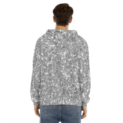 Silver (NOT Real) Glitter Print Men's Velvet Pullover Hoodie