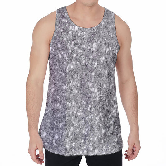 Silver (NOT Real) Glitter Print Men's Velvet Tank Top