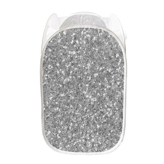 Silver (NOT Real) Glitter Print Mesh Laundry Hamper
