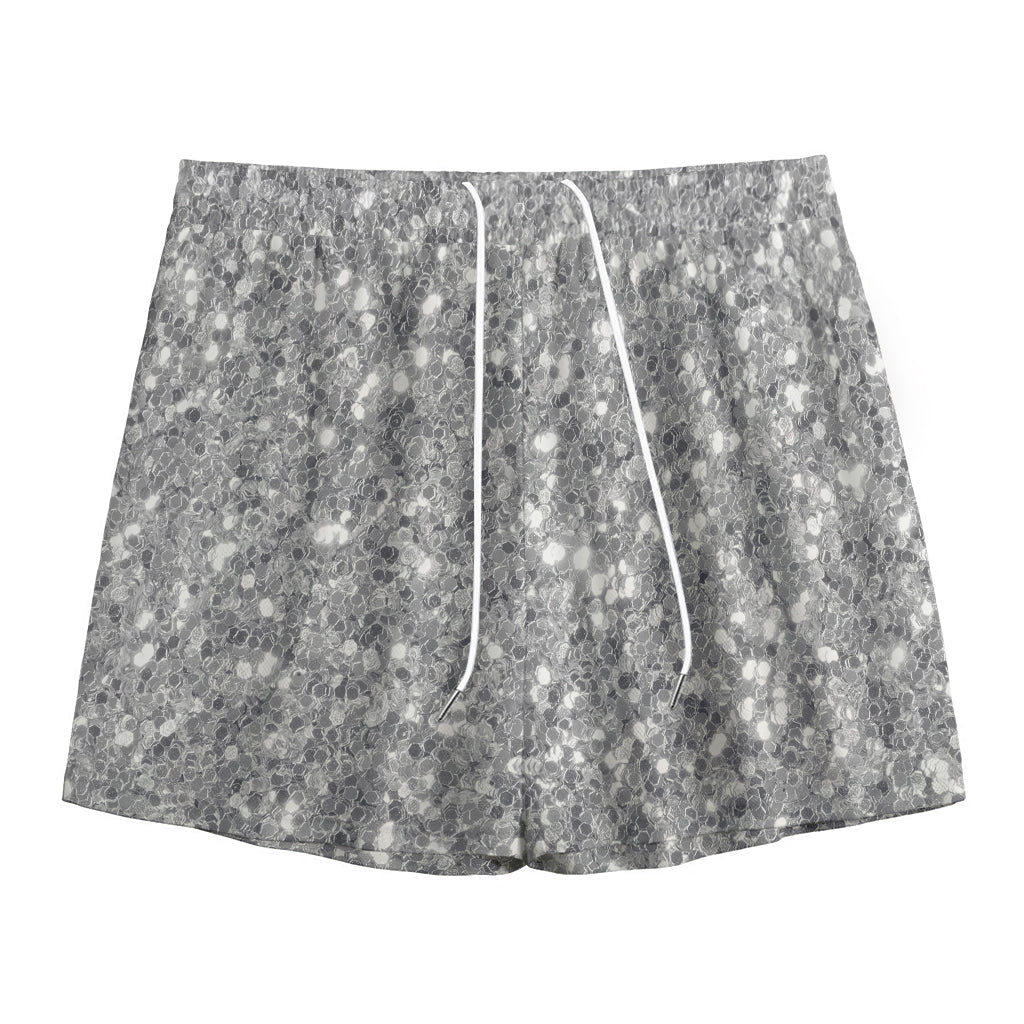 Silver (NOT Real) Glitter Print Mesh Shorts