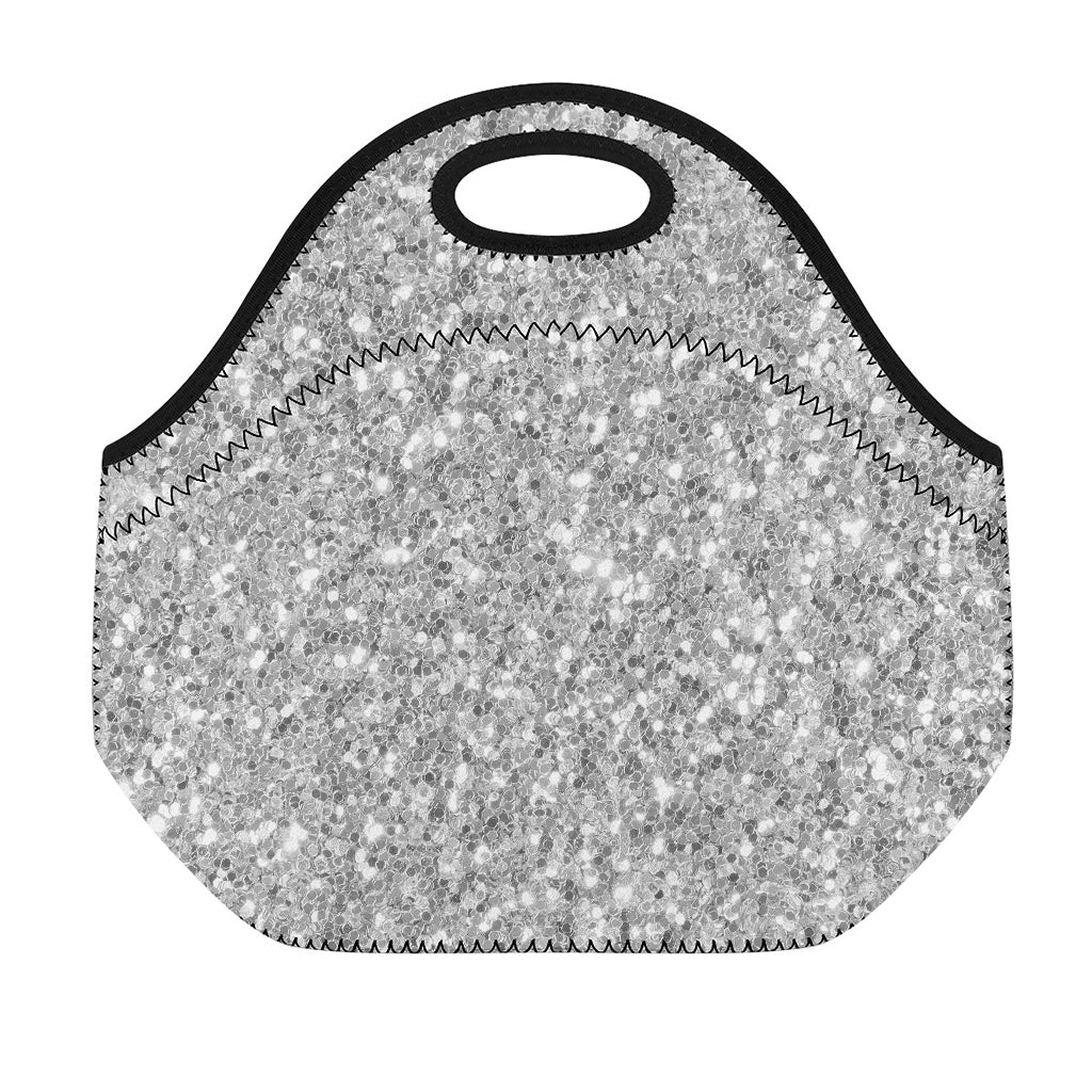 Silver (NOT Real) Glitter Print Neoprene Lunch Bag