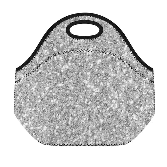 Silver (NOT Real) Glitter Print Neoprene Lunch Bag