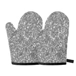 Silver (NOT Real) Glitter Print Oven Mitts