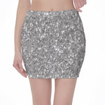 Silver (NOT Real) Glitter Print Pencil Mini Skirt