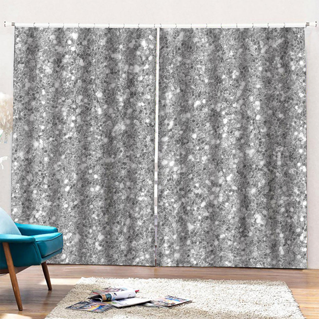 Silver (NOT Real) Glitter Print Pencil Pleat Curtains