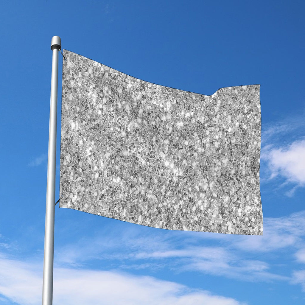 Silver (NOT Real) Glitter Print Polyester Flag