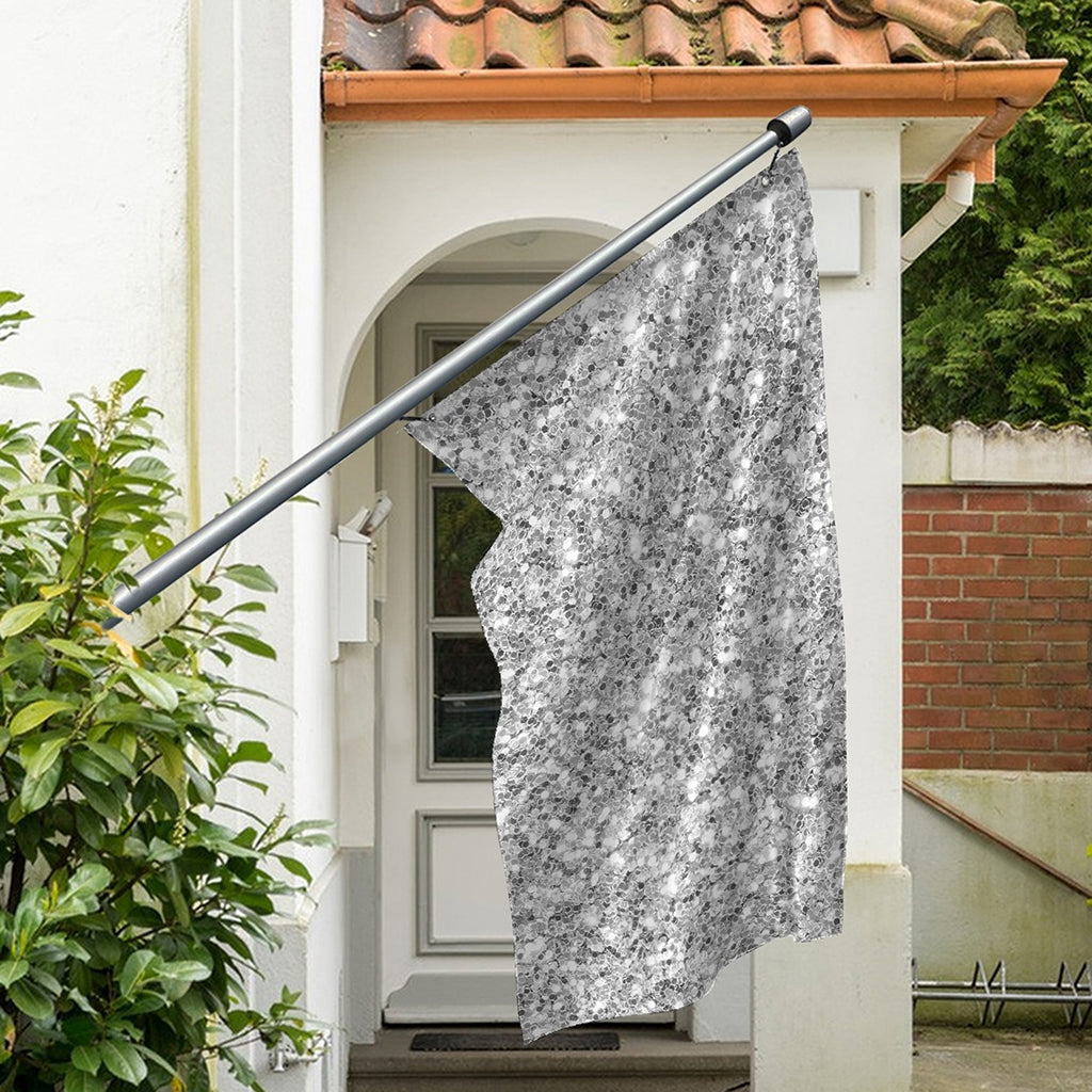 Silver (NOT Real) Glitter Print Polyester Flag