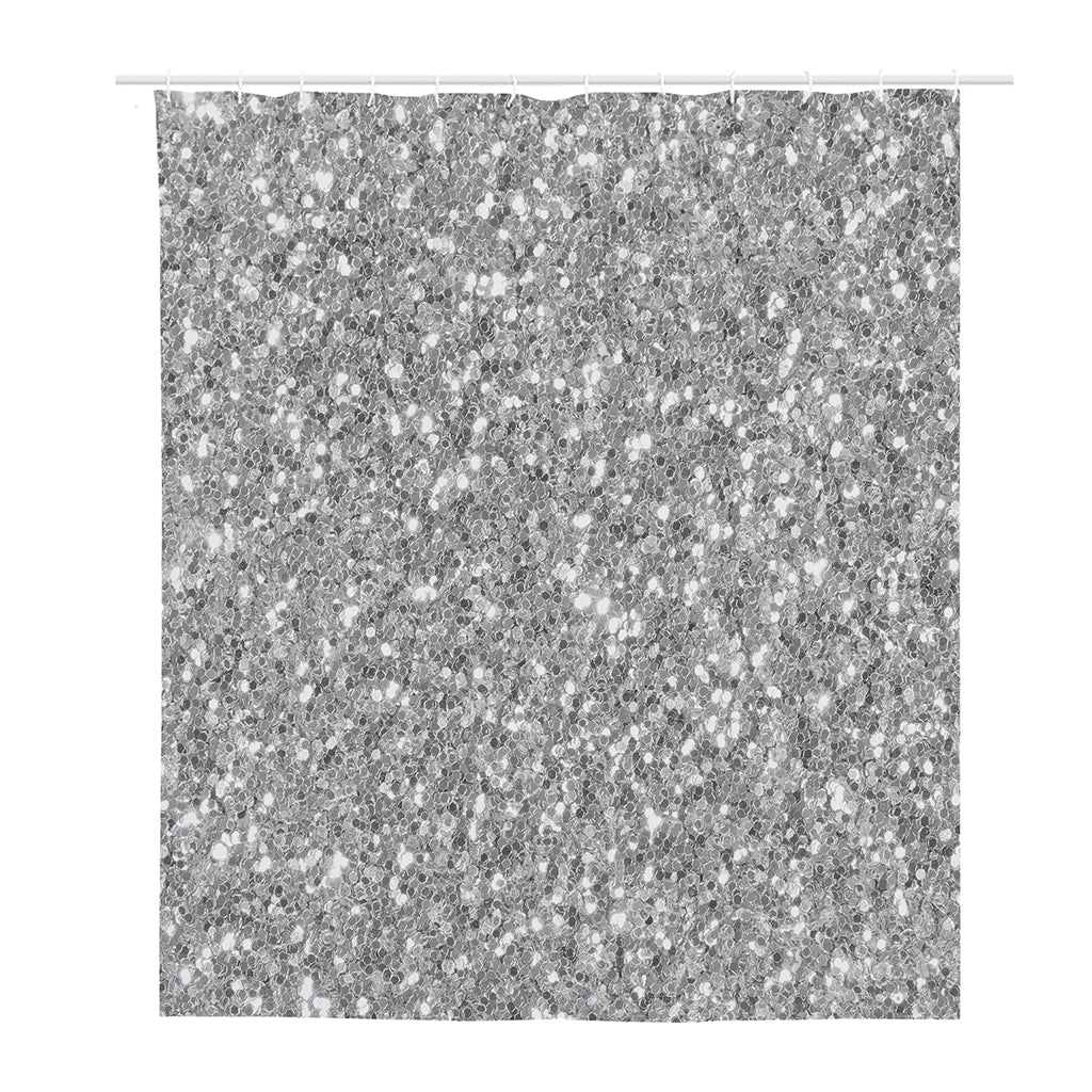 Silver (NOT Real) Glitter Print Polyester Shower Curtain
