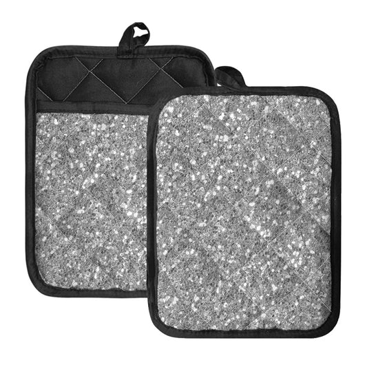 Silver (NOT Real) Glitter Print Pot Holders With Pocket