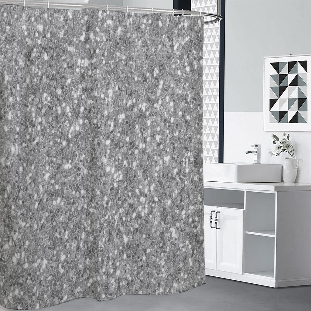 Silver (NOT Real) Glitter Print Premium Shower Curtain