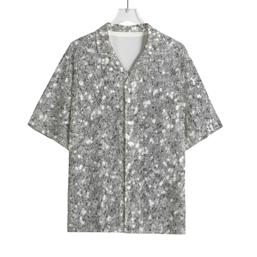 Silver (NOT Real) Glitter Print Rayon Hawaiian Shirt