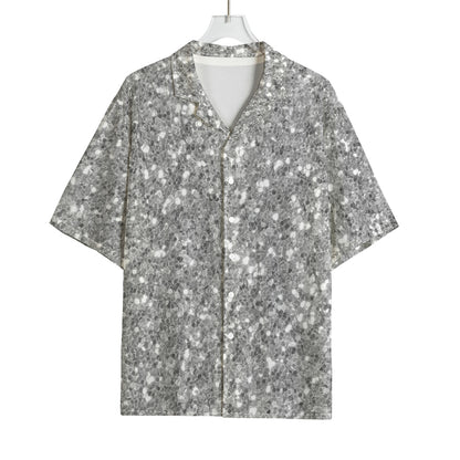 Silver (NOT Real) Glitter Print Rayon Hawaiian Shirt