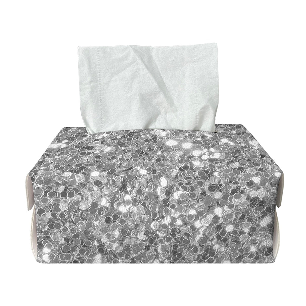 Silver (NOT Real) Glitter Print Rectangle Tissue Box Cover