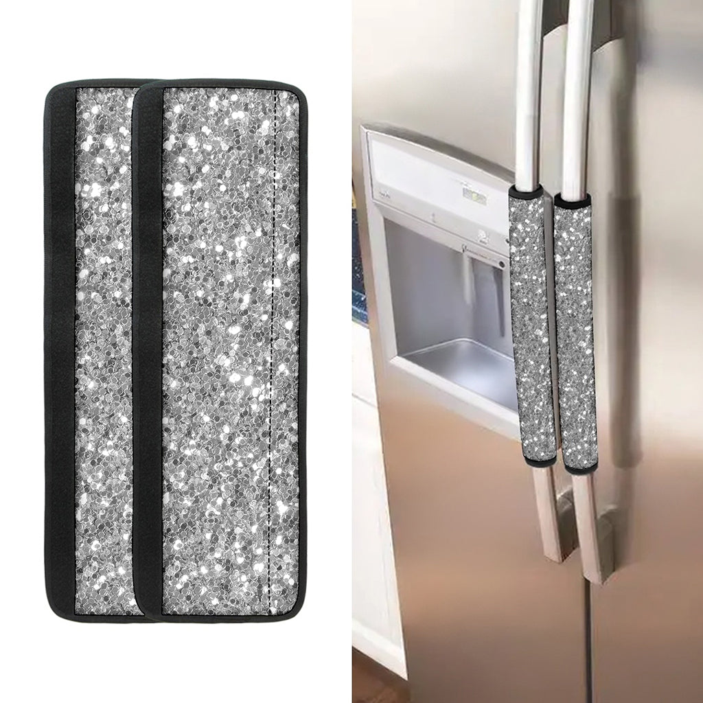 Silver (NOT Real) Glitter Print Refrigerator Handle Covers