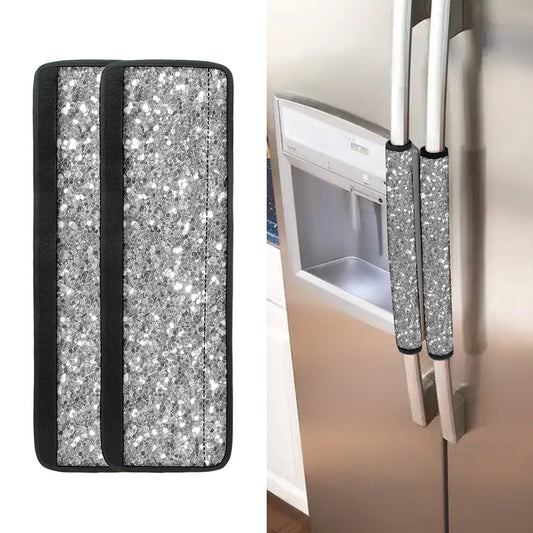 Silver (NOT Real) Glitter Print Refrigerator Handle Covers