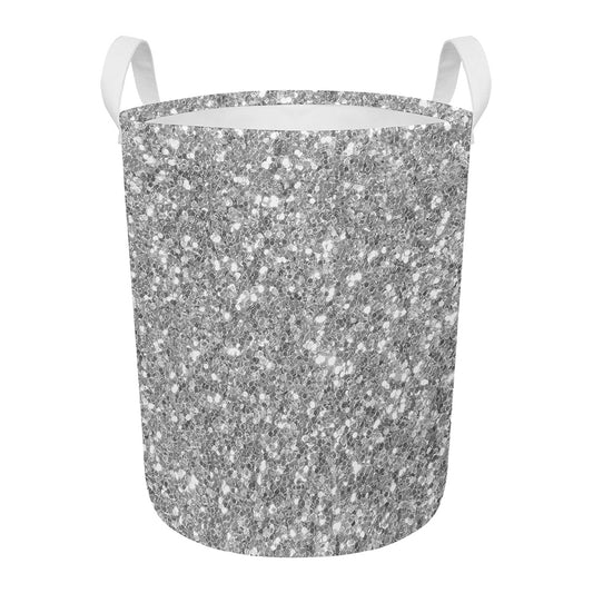 Silver (NOT Real) Glitter Print Round Laundry Basket
