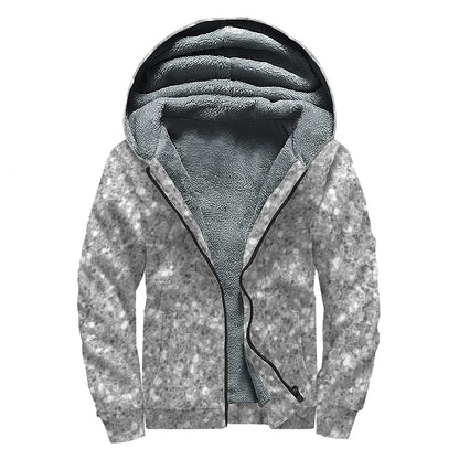 Silver (NOT Real) Glitter Print Sherpa Lined Zip Up Hoodie