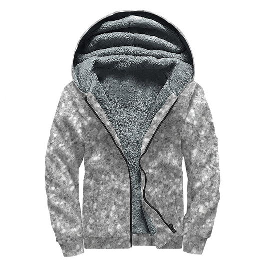 Silver (NOT Real) Glitter Print Sherpa Lined Zip Up Hoodie