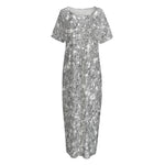 Silver (NOT Real) Glitter Print Short Sleeve Long Nightdress