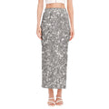 Silver (NOT Real) Glitter Print Side Slit Maxi Skirt