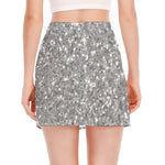 Silver (NOT Real) Glitter Print Side Slit Mini Skirt