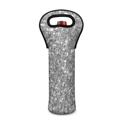 Silver (NOT Real) Glitter Print Single Neoprene Wine Tote
