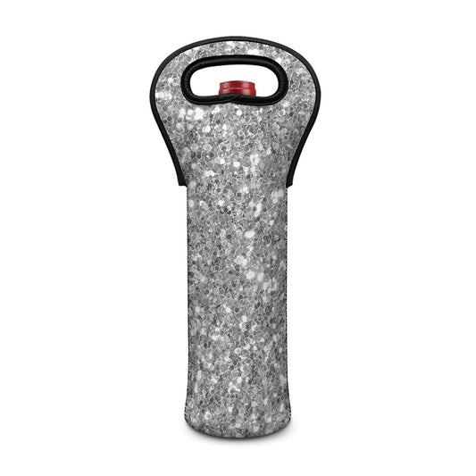 Silver (NOT Real) Glitter Print Single Neoprene Wine Tote