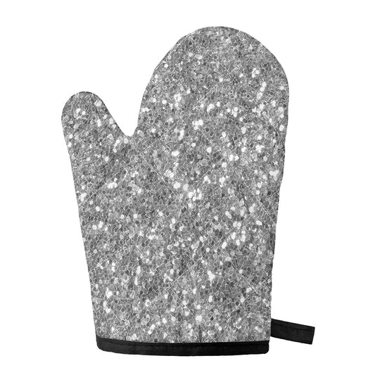 Silver (NOT Real) Glitter Print Single Oven Mitt