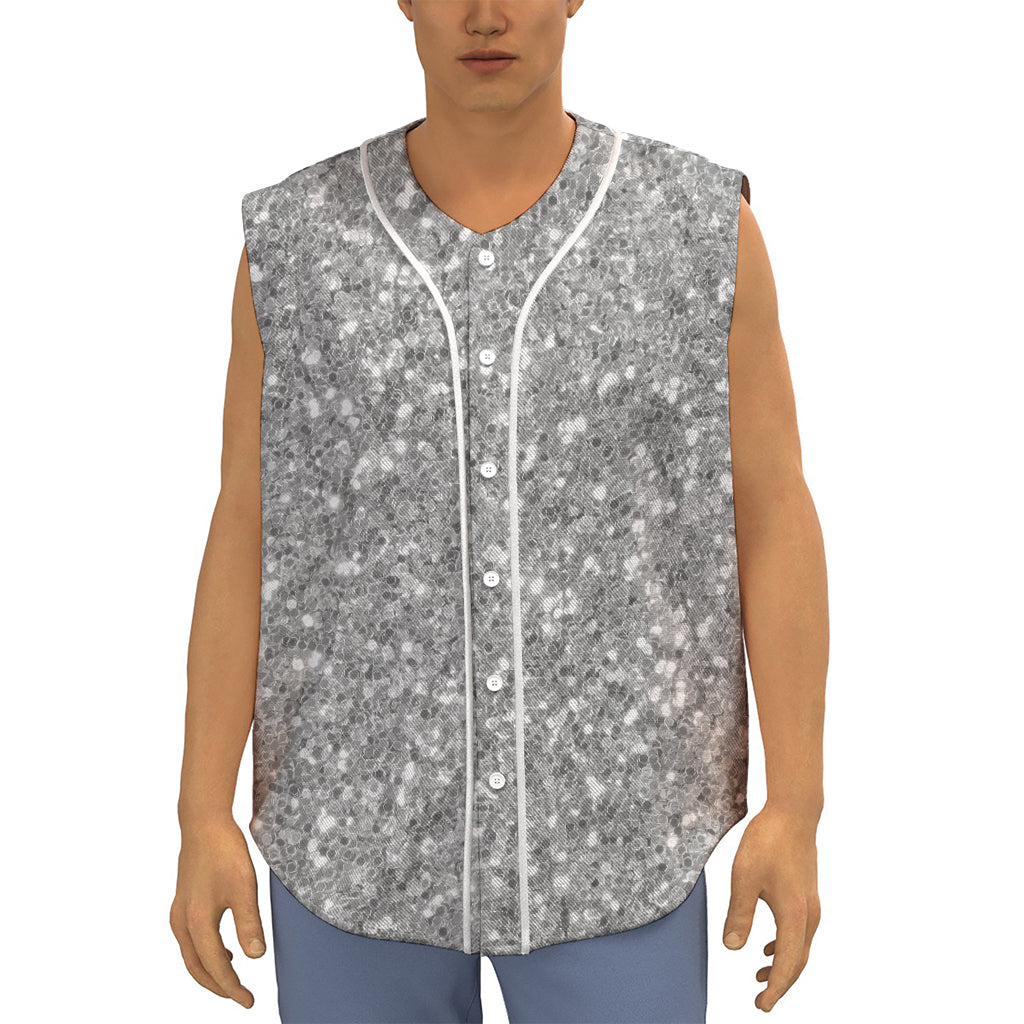 Silver (NOT Real) Glitter Print Sleeveless Baseball Jersey