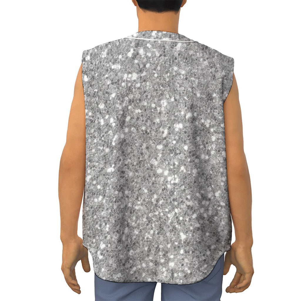 Silver (NOT Real) Glitter Print Sleeveless Baseball Jersey