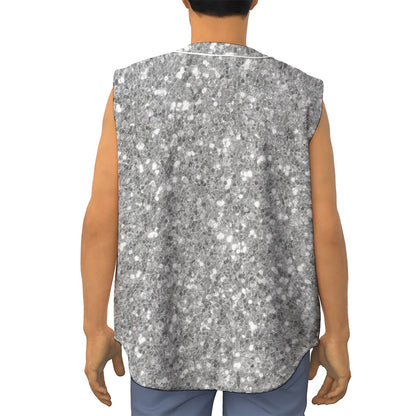 Silver (NOT Real) Glitter Print Sleeveless Baseball Jersey