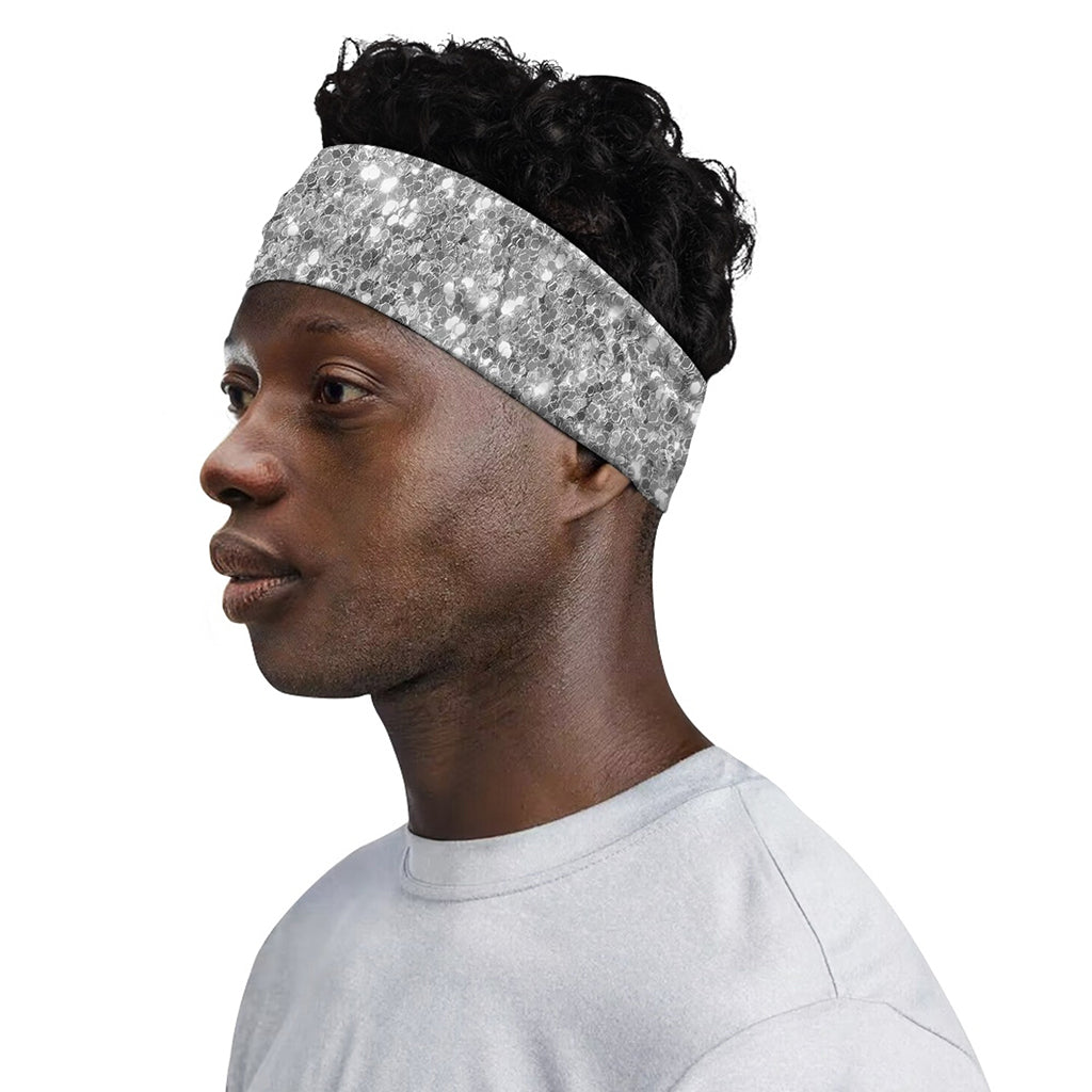 Silver (NOT Real) Glitter Print Sports Headband