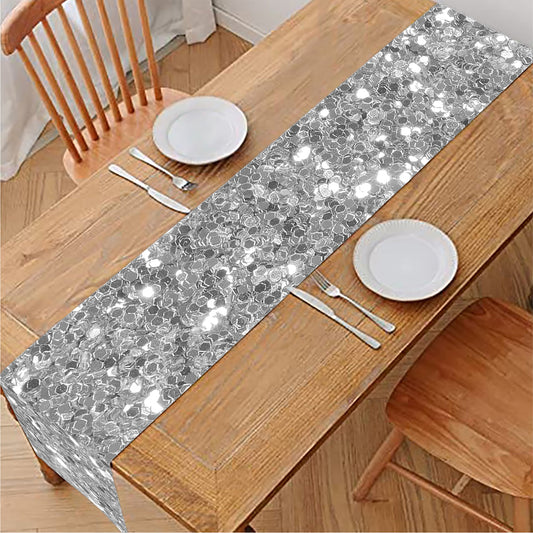 Silver (NOT Real) Glitter Print Table Runner