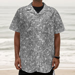 Silver (NOT Real) Glitter Print Textured Short Sleeve Shirt