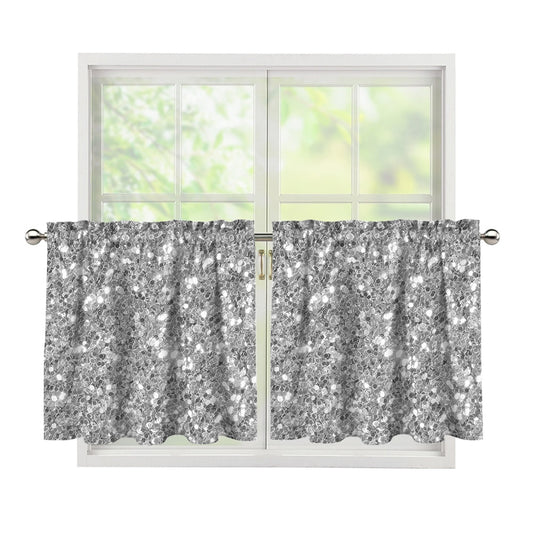 Silver (NOT Real) Glitter Print Tier Curtains