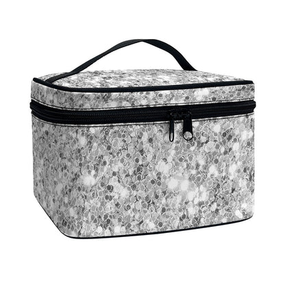 Silver (NOT Real) Glitter Print Travel Makeup Bag