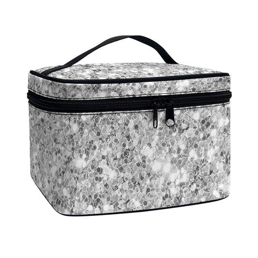 Silver (NOT Real) Glitter Print Travel Makeup Bag