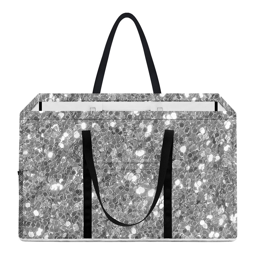 Silver (NOT Real) Glitter Print Utility Tote Bag