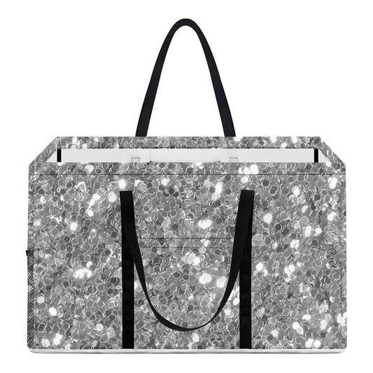 Silver (NOT Real) Glitter Print Utility Tote Bag