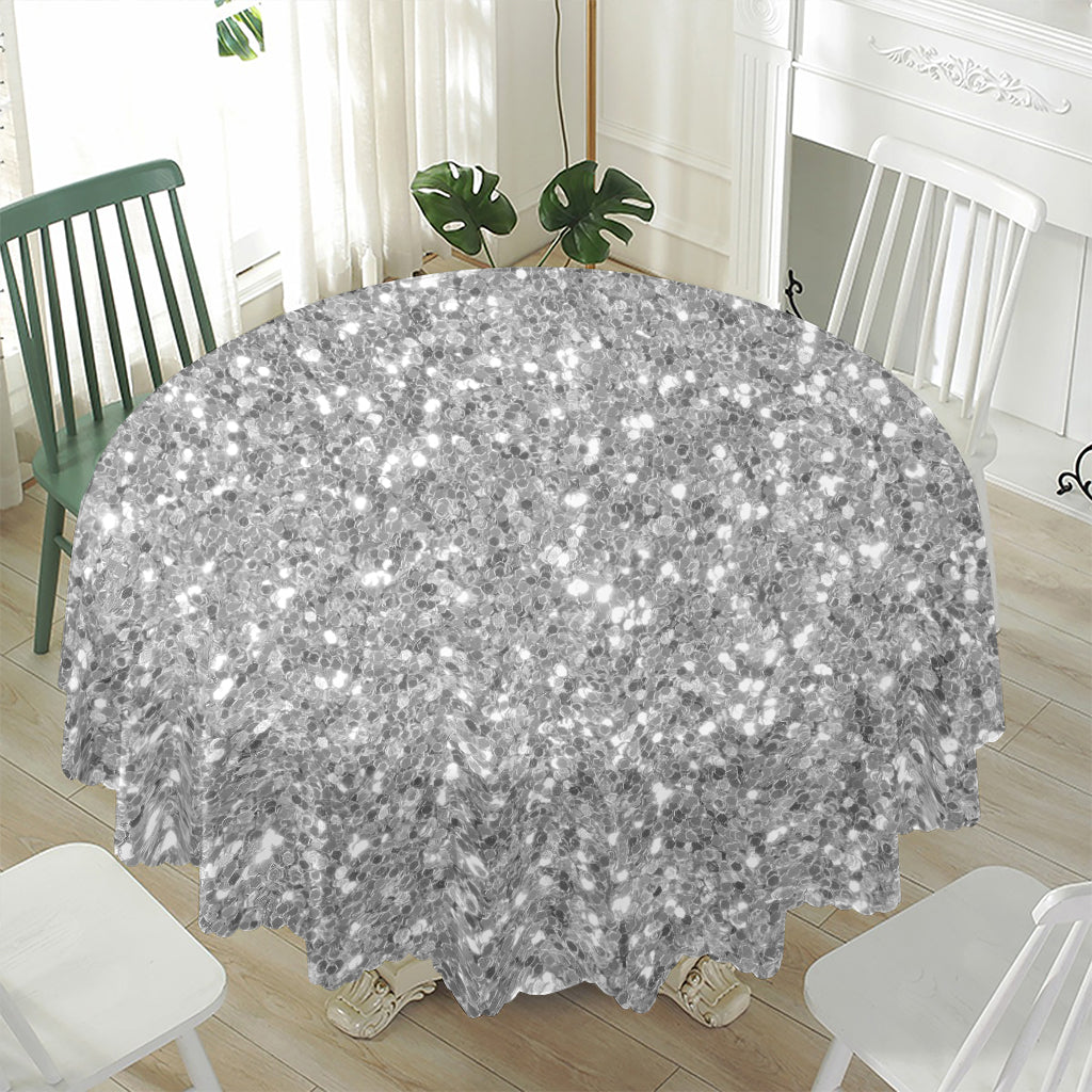 Silver (NOT Real) Glitter Print Waterproof Round Tablecloth