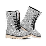 Silver (NOT Real) Glitter Print Winter Boots