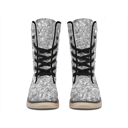 Silver (NOT Real) Glitter Print Winter Boots