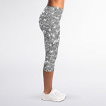 Silver (NOT Real) Glitter Print Women's Capri Leggings