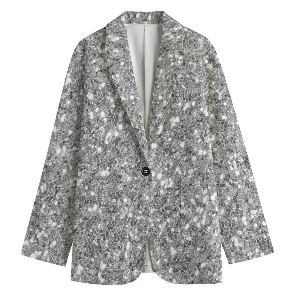 Silver (NOT Real) Glitter Print Women's Cotton Blazer