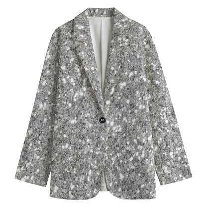 Silver (NOT Real) Glitter Print Women's Cotton Blazer