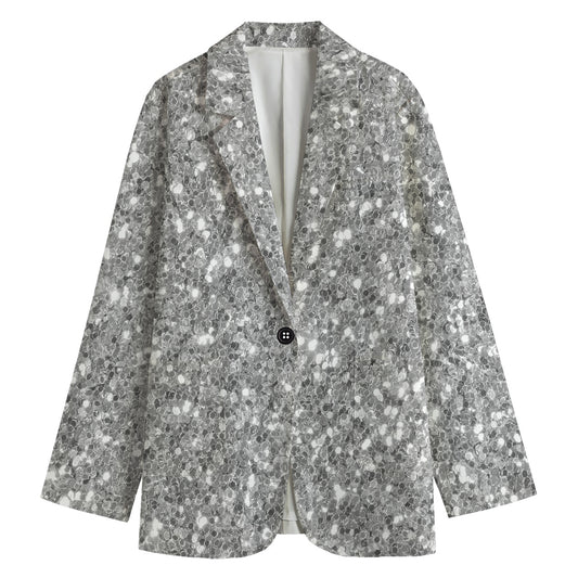 Silver (NOT Real) Glitter Print Women's Cotton Blazer