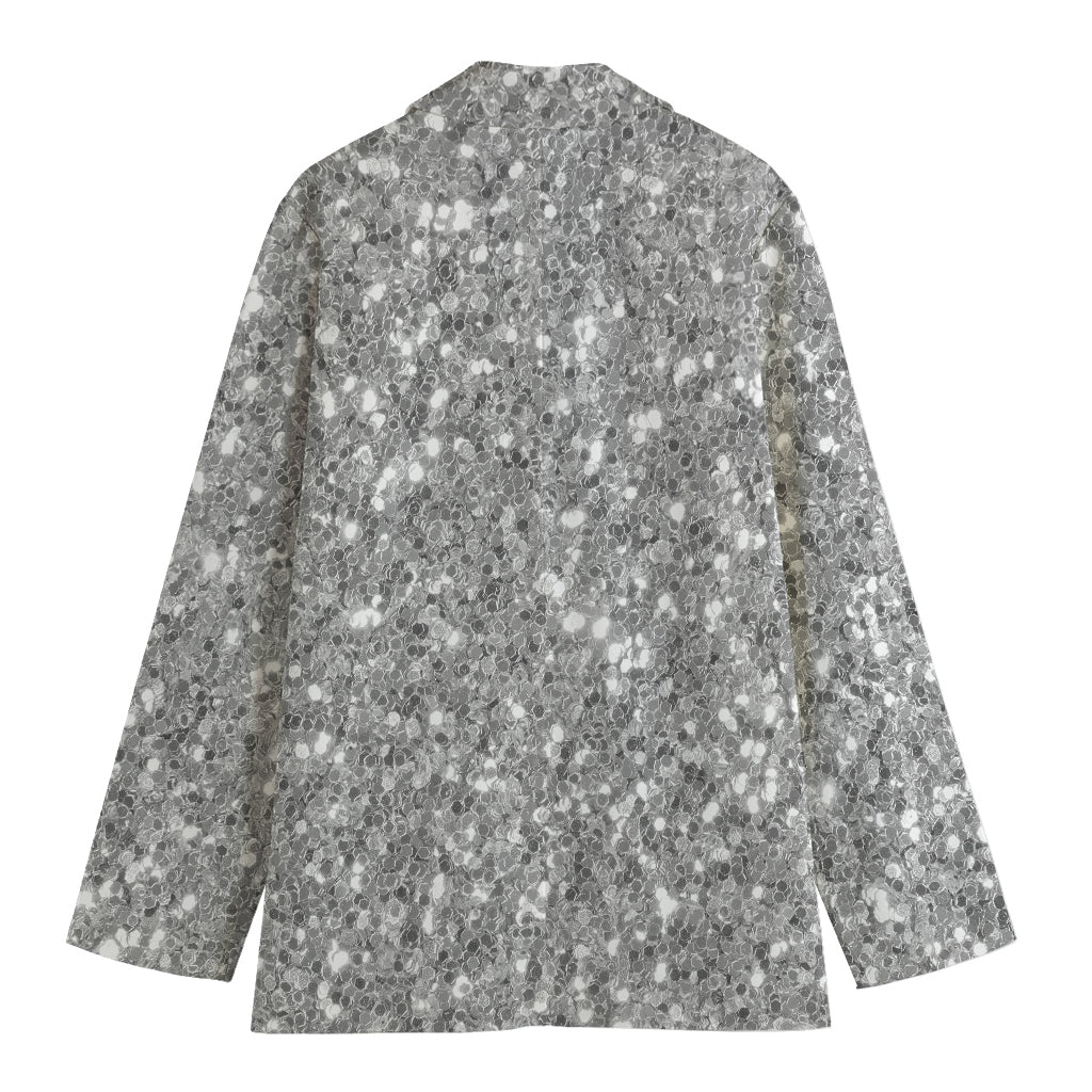 Silver (NOT Real) Glitter Print Women's Cotton Blazer