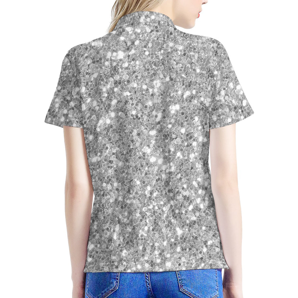 Silver (NOT Real) Glitter Print Women's Polo Shirt
