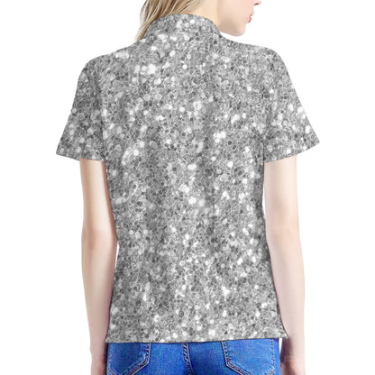 Silver (NOT Real) Glitter Print Women's Polo Shirt